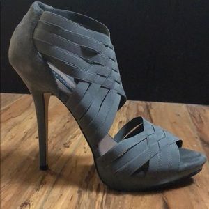 Zara Women Gray Strap Bandage Heels, Size 38